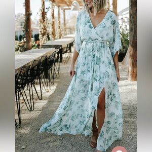 Green and white dress
